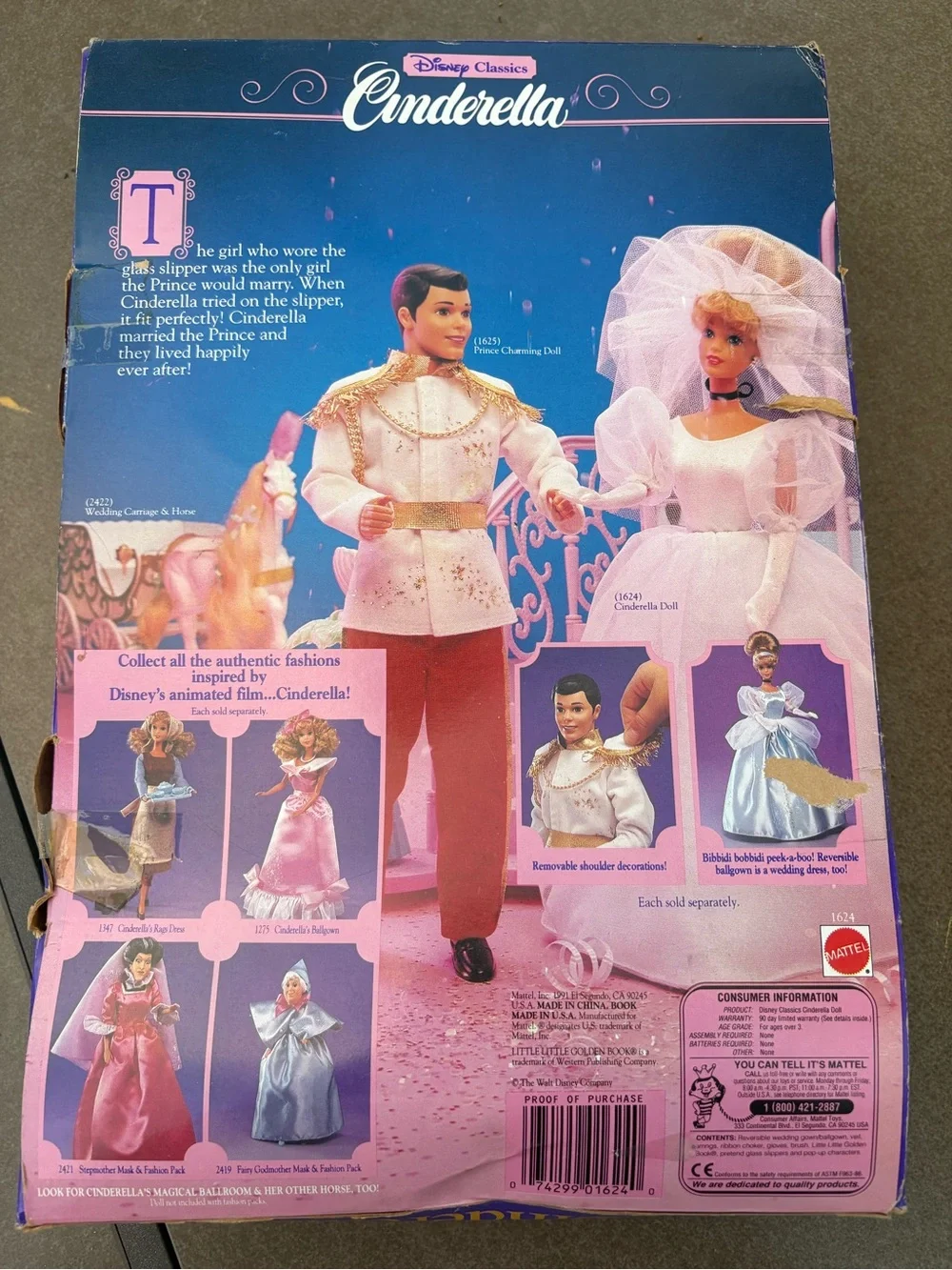 Vtg Mattel Disney Classics Cinderella Barbie Doll 1991 New In Box